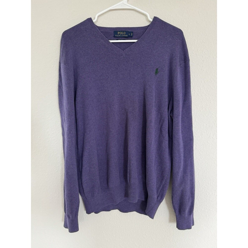 POLO Ralph Lauren Classic Mens Large Purple Pima Cotton V Neck Casual Preppy Top